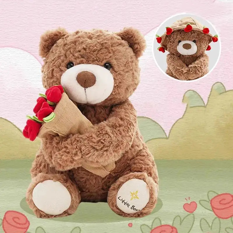 New Hot Sale Teddy Bear with Roses Plush Toy Soft Bear Stuffed Doll Romantic Gift for Lover Home Decor Girls Birthday Gift