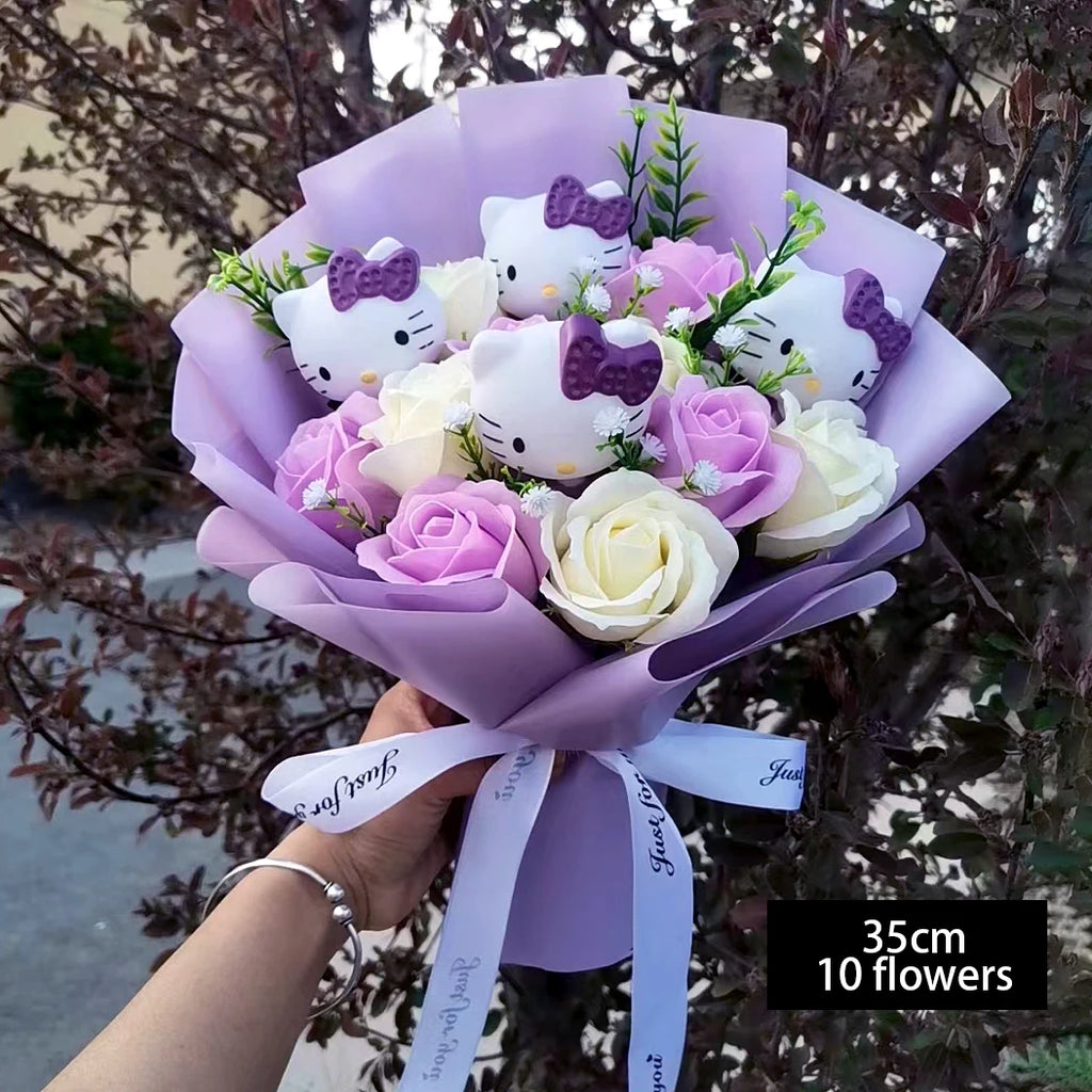 Hello Kitty Cartoon Plush Bouquet  Anime Rose Flowers Doll Home Wedding Decoration Christmas Valentine's Day Gift