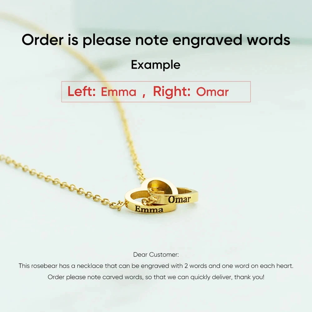 Rotating eternal rose engraved necklace valentines mother day gift box Engraved Interlocking Heart Necklace Eternal Rose Box