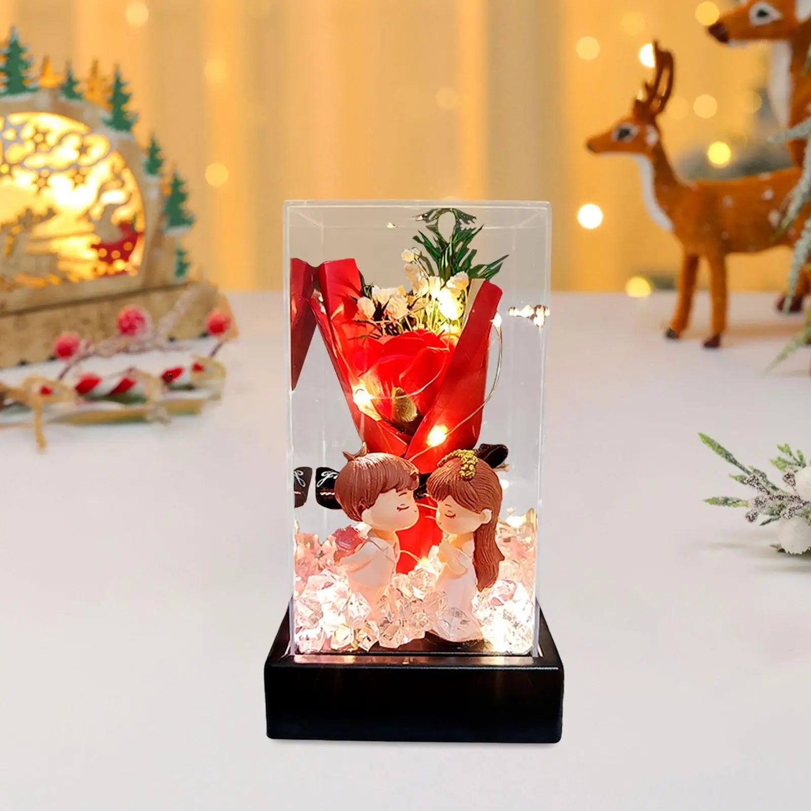 Romantic Artificial Flower Bouquet Acrylic Dome Preserved Rose Gift Box for Wedding Valentine’s Day Anniversary Decoration