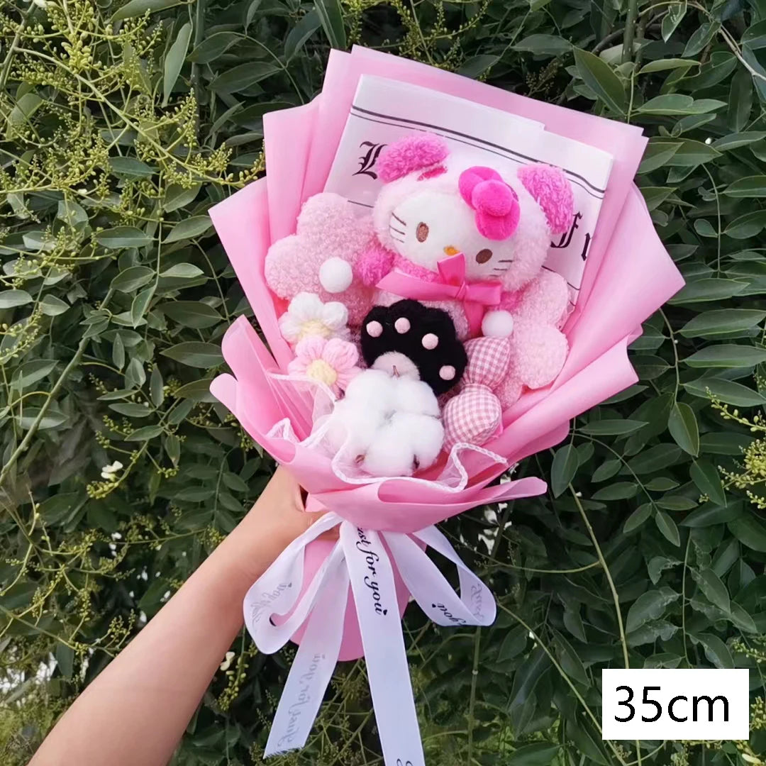 Hello Kitty Cartoon Plush Bouquet  Anime Rose Flowers Doll Home Wedding Decoration Christmas Valentine's Day Gift