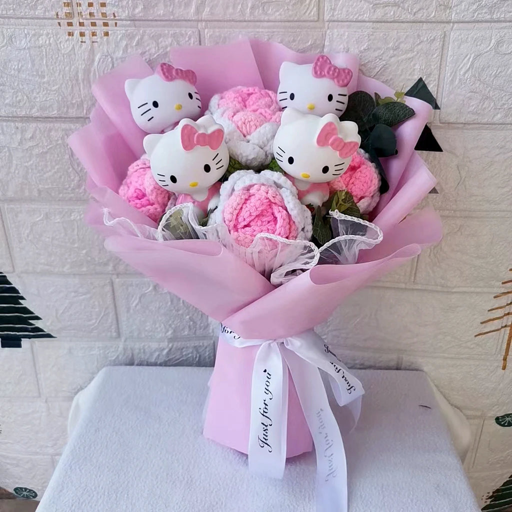 Hello Kitty Cartoon Plush Bouquet  Anime Rose Flowers Doll Home Wedding Decoration Christmas Valentine's Day Gift