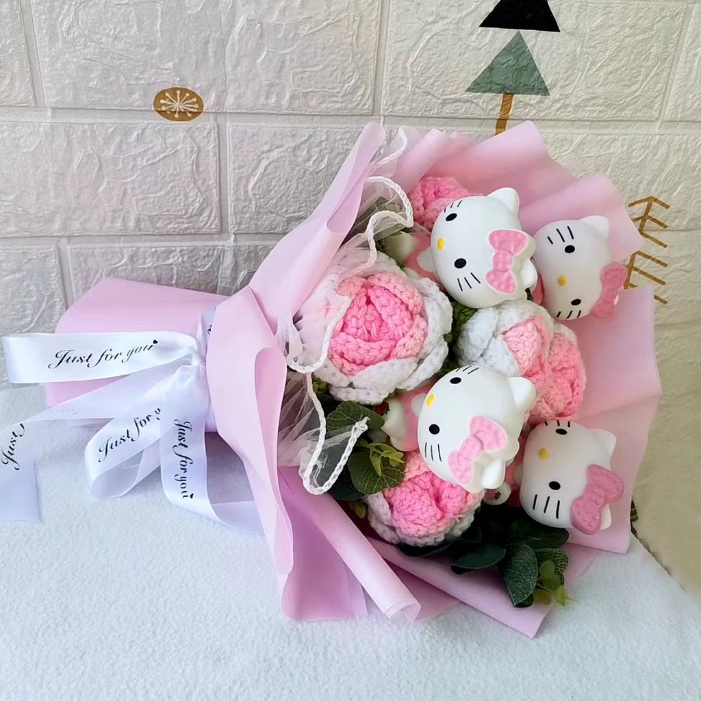 Hello Kitty Cartoon Plush Bouquet  Anime Rose Flowers Doll Home Wedding Decoration Christmas Valentine's Day Gift
