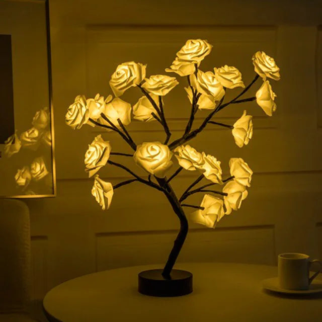 LED Rose Flower Table Lamp USB Christmas Tree Fairy Lights Night Lights Home Party Wedding Bedroom Decoration Mother's Day Gift
