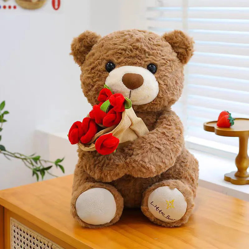 New Hot Sale Teddy Bear with Roses Plush Toy Soft Bear Stuffed Doll Romantic Gift for Lover Home Decor Girls Birthday Gift