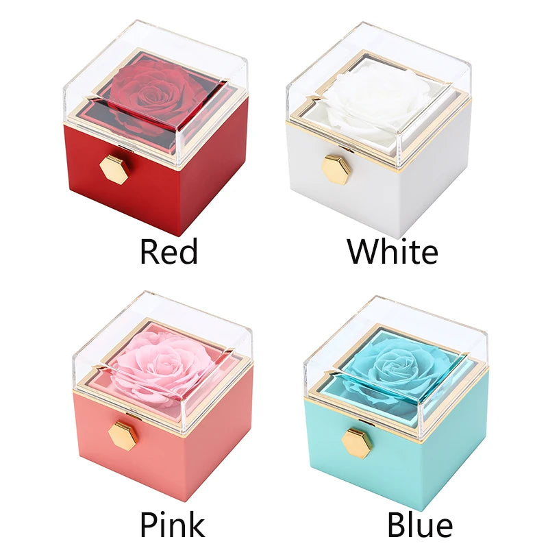 Rotating eternal rose engraved necklace valentines mother day gift box Engraved Interlocking Heart Necklace Eternal Rose Box