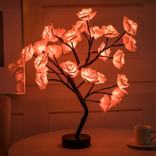 LED Rose Flower Table Lamp USB Christmas Tree Fairy Lights Night Lights Home Party Wedding Bedroom Decoration Mother's Day Gift