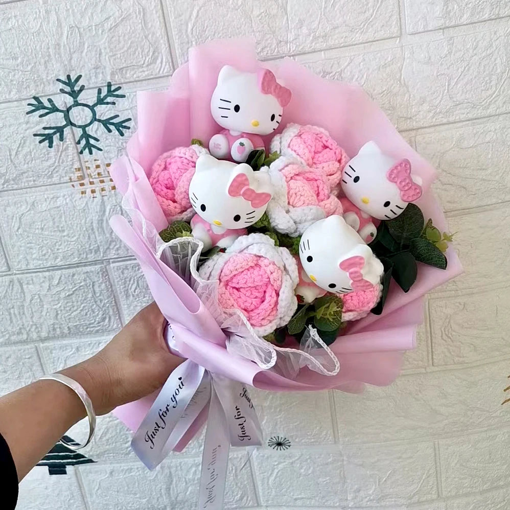 Hello Kitty Cartoon Plush Bouquet  Anime Rose Flowers Doll Home Wedding Decoration Christmas Valentine's Day Gift