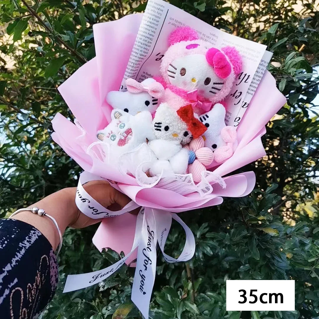 Hello Kitty Cartoon Plush Bouquet  Anime Rose Flowers Doll Home Wedding Decoration Christmas Valentine's Day Gift