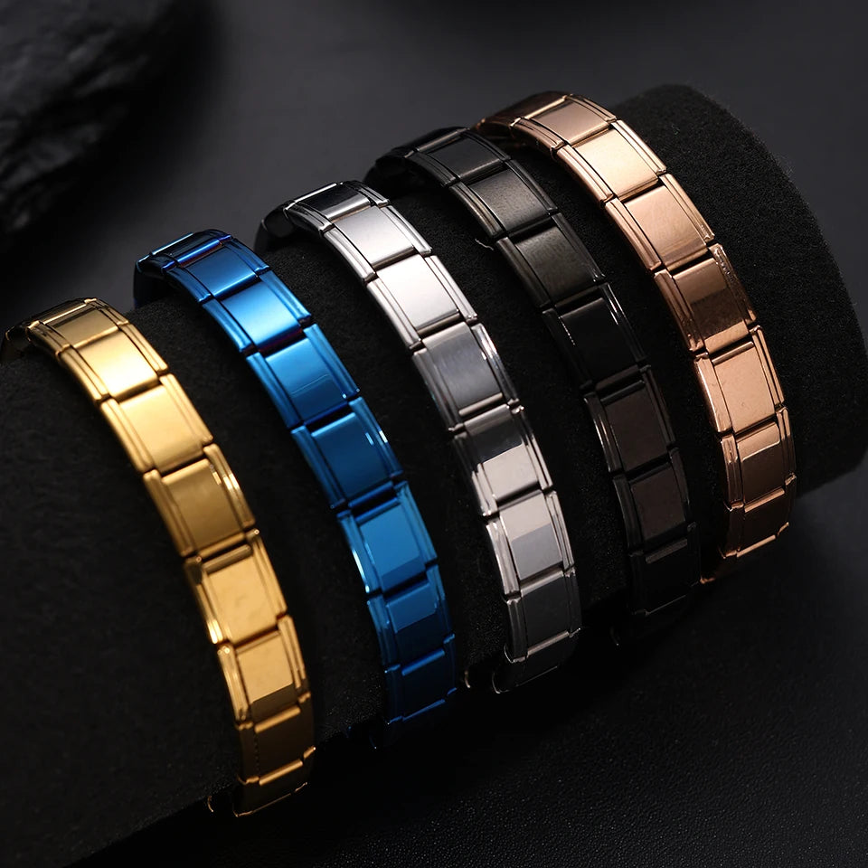 Trendy Square Italy Stainless Steel Bracelets For Women Men HipHop Metal Italian Modules Stretchable Gift Birthday Party Jewelry