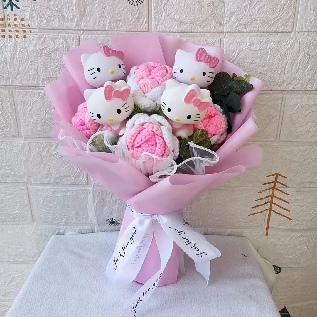 Hello Kitty Cartoon Plush Bouquet  Anime Rose Flowers Doll Home Wedding Decoration Christmas Valentine's Day Gift