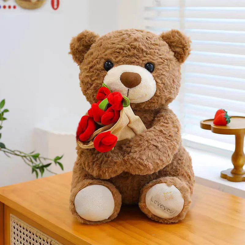 New Hot Sale Teddy Bear with Roses Plush Toy Soft Bear Stuffed Doll Romantic Gift for Lover Home Decor Girls Birthday Gift